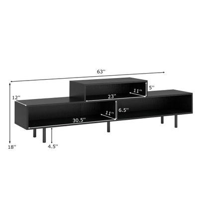 3 Cubby TV Stand for TVs up to 70 Inch Entertainment Center with Open Storage Compartments-Black