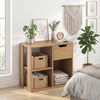 3-Cube Bookcase 2-tier Wooden Storage Shelf with Pull-out Drawer-Natural