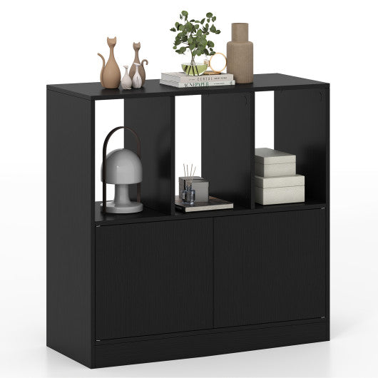 3-Cube Bookcase with Doors 3-Tier Cubic Bookshelf with Open Compartments and Cabinet-Black
