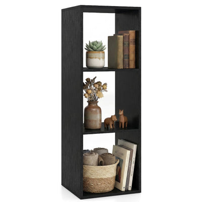 3 Cube Bookshelf with Back Guardrail for Living Room Bedroom-Black