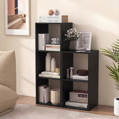 3 Cube Bookshelf with Back Guardrail for Living Room Bedroom-Black