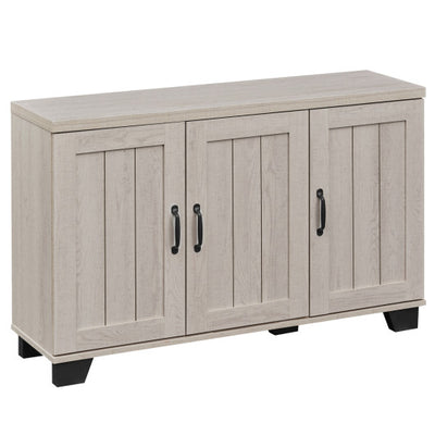 3-Door Buffet Sideboard with Adjustable Shelves and Anti-Tipping Kits-White Wash