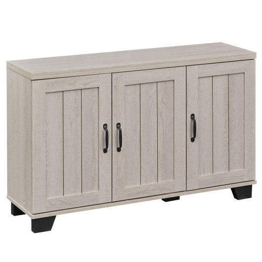 3-Door Buffet Sideboard with Adjustable Shelves and Anti-Tipping Kits-White Wash