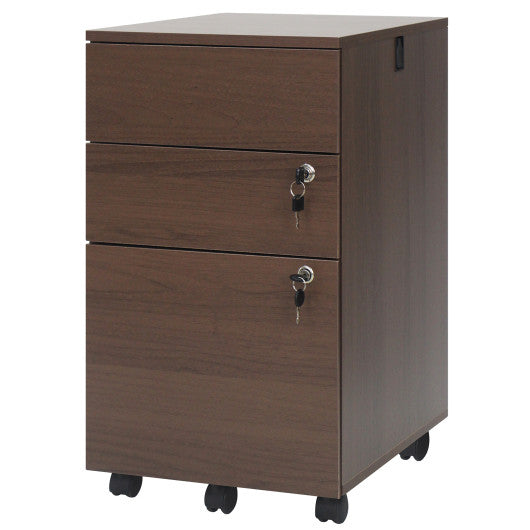 3-Drawer File Cabinet Rolling File Organizer with Lock 4 Keys for Letter Legal A4-Brown