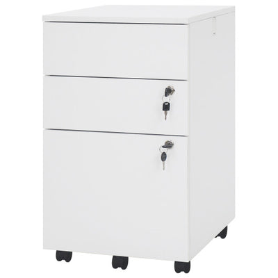 3 Drawer Filing Cabinet Locking Pedestal Desk -White
