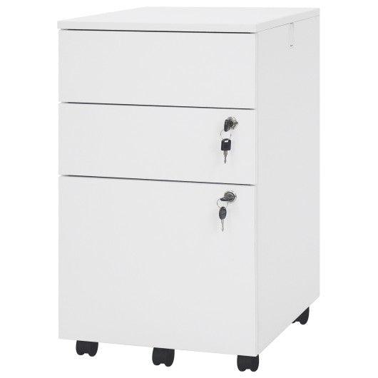3 Drawer Filing Cabinet Locking Pedestal Desk -White