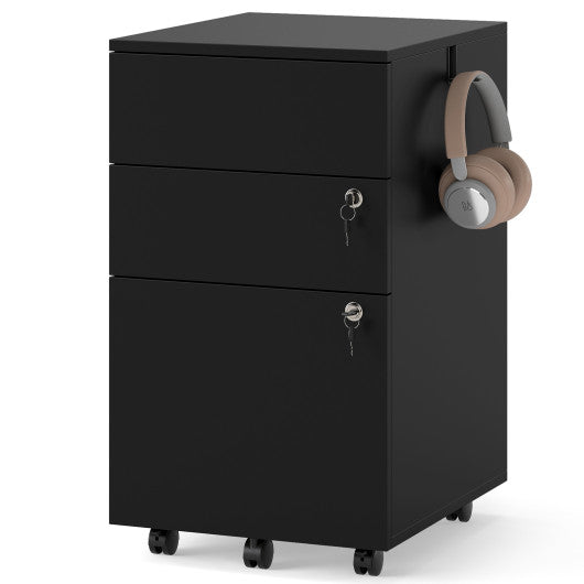 3 Drawer Filing Cabinet Locking Pedestal Desk -Black