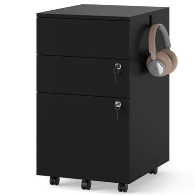 3 Drawer Filing Cabinet Locking Pedestal Desk -Black