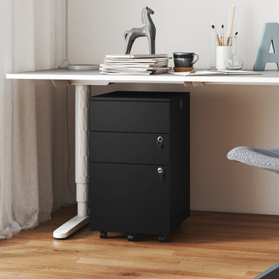 3 Drawer Filing Cabinet Locking Pedestal Desk -Black