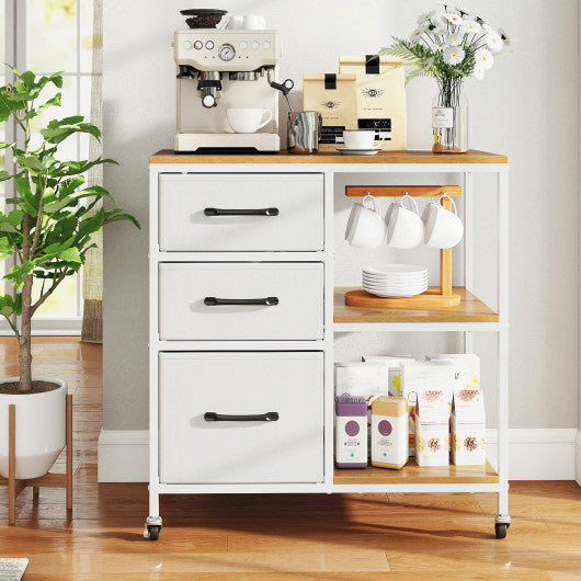 3 Drawer Mobile File Cabinet with Charging Station Rolling Printer Stand with Open Storage Shelves-Natural