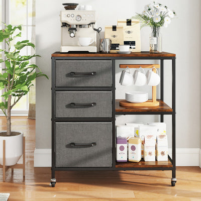 3 Drawer Mobile File Cabinet with Charging Station Rolling Printer Stand with Open Storage Shelves-Brown