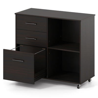 3-Drawer Mobile Lateral File Cabinet Printer Stand-Espresso