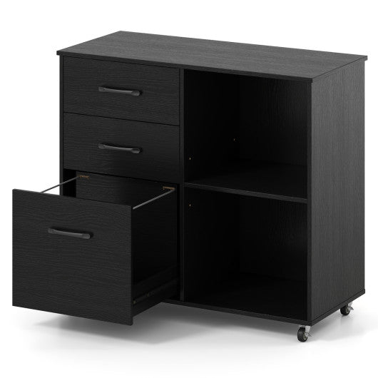 3-Drawer Mobile Lateral File Cabinet Printer Stand-Black