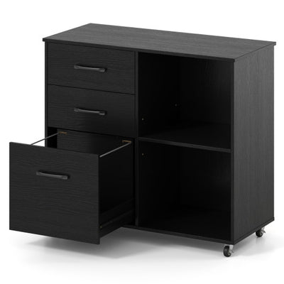 3-Drawer Mobile Lateral File Cabinet Printer Stand-Black