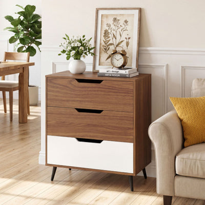 3-Drawer Rustic Farmhouse Wooden Storage Dresser-Walnut