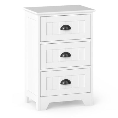 3 Drawers End Storage Wood Side Nightstand-White