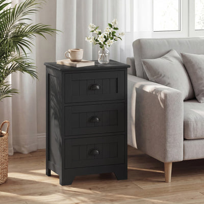 3 Drawers End Storage Wood Side Nightstand-Black