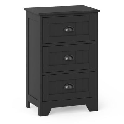 3 Drawers End Storage Wood Side Nightstand-Black