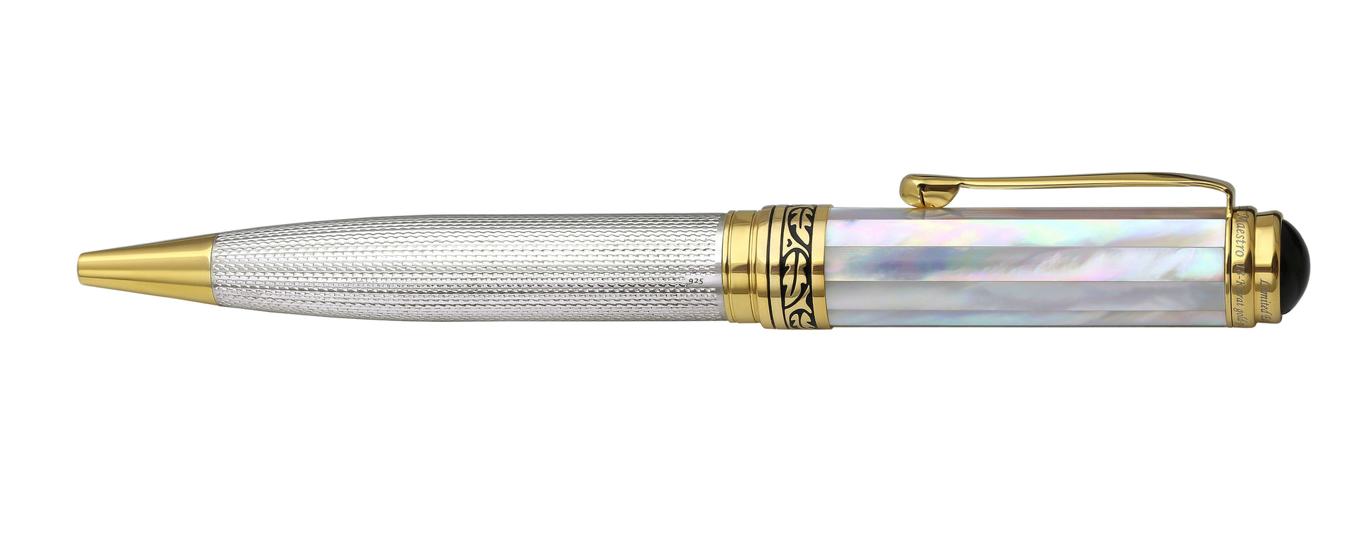 Maestro® Oceanic White Mother of Pearl Fountain Pen (Medium Nib) and 925 Sterling Silver Ballpoint Pen Set - 18K Gold Plated