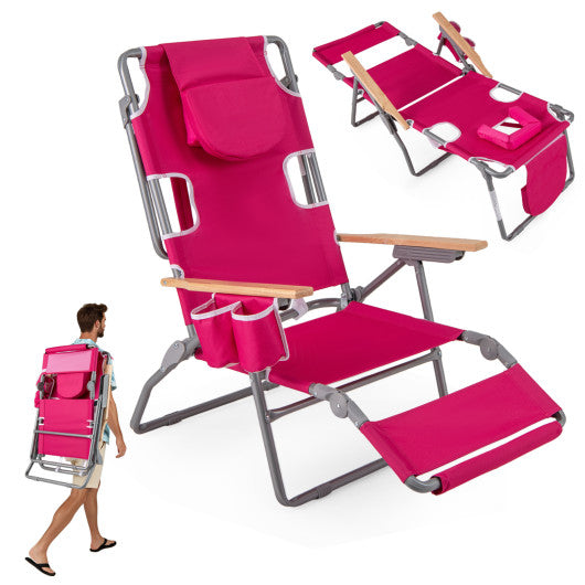 3-IN-1 Foldable Beach Chair with Footrest and Adjustable Backrest-Peach
