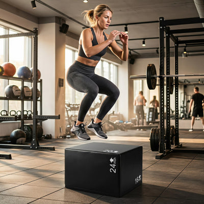 3 In 1 Foam Plyometric Box with 3 Heights and Easy-to-Clean PU Cover-24 Inches