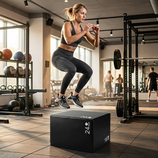 3 In 1 Foam Plyometric Box with 3 Heights and Easy-to-Clean PU Cover-24 Inches