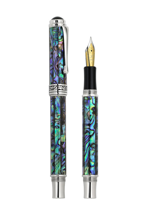 Maestro® Paua Abalone Sea Shell Fountain Pen (Medium Nib) and Rollerball Pen Set - Platinum Plated