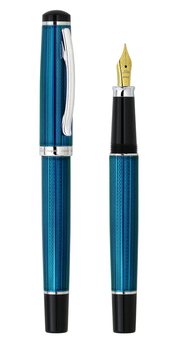 Incognito Diamond-Cut Lacquered Brass Fountain Pen (Fine Nib) - Deep Blue - Gifts for You 'n Me