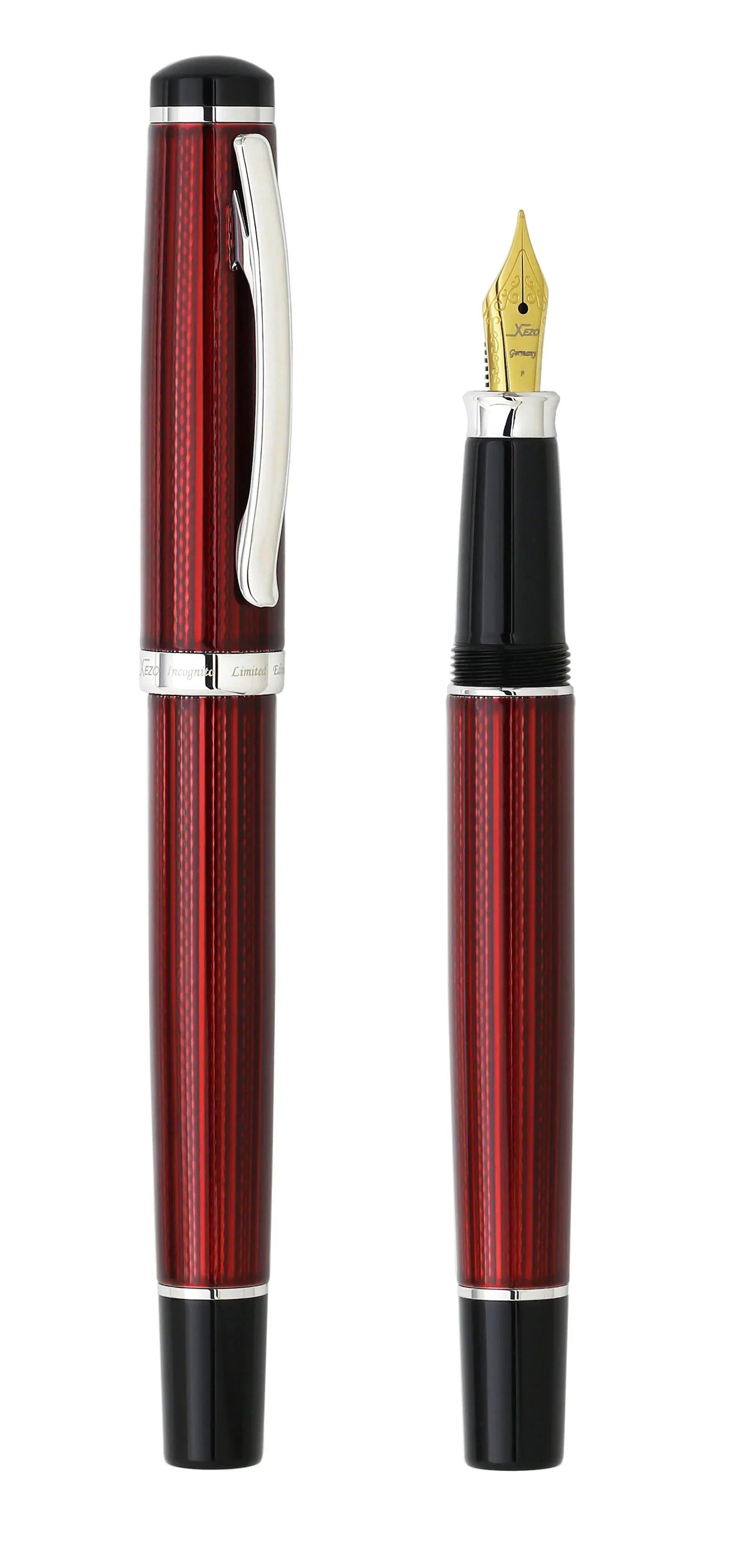 Incognito Diamond-Cut Lacquered Brass Fountain Pen (Fine Nib) - Burgundy Red - Gifts for You 'n Me