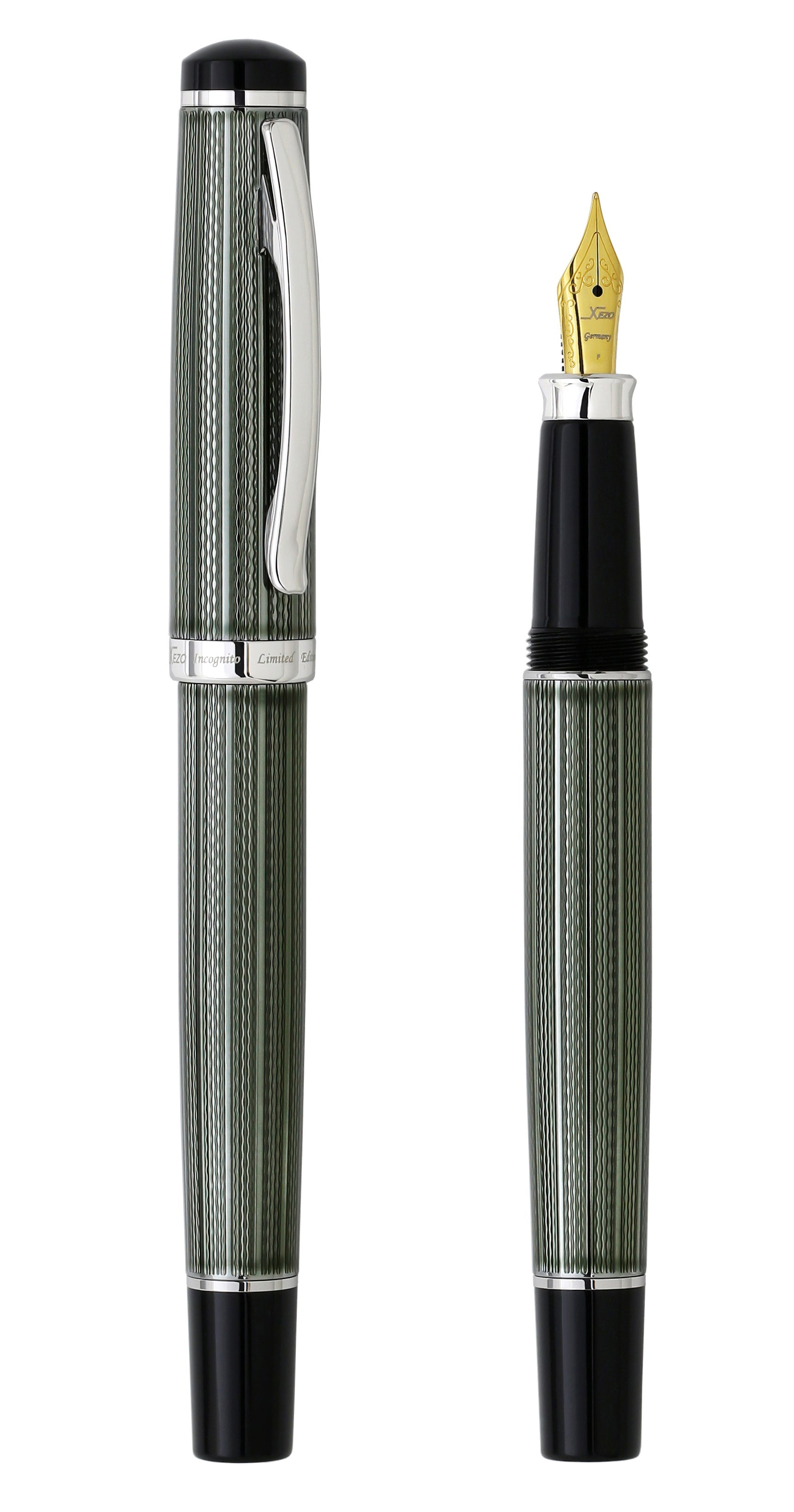 Incognito Diamond-Cut Lacquered Brass Fountain Pen (Fine Nib) - Zinc Green