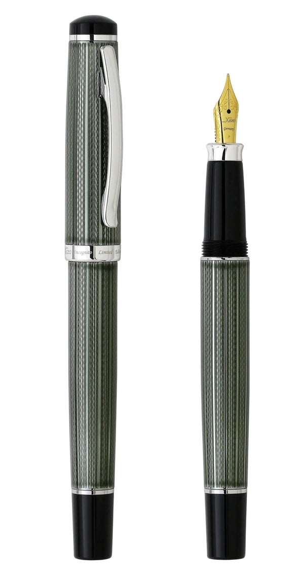 Incognito Diamond-Cut Lacquered Brass Fountain Pen (Fine Nib) - Zinc Green - Gifts for You 'n Me