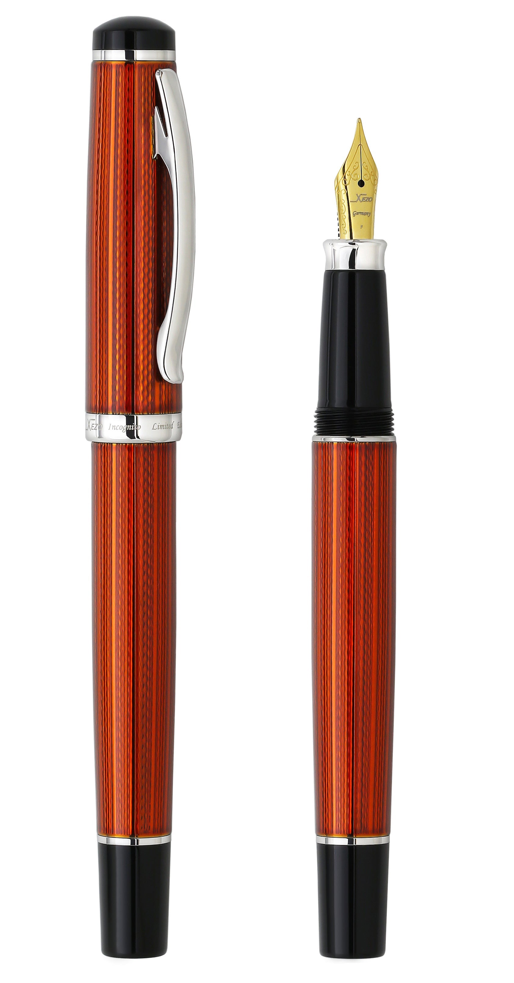 Incognito Diamond-Cut Lacquered Brass Fountain Pen (Fine Nib) - Sunstone Orange