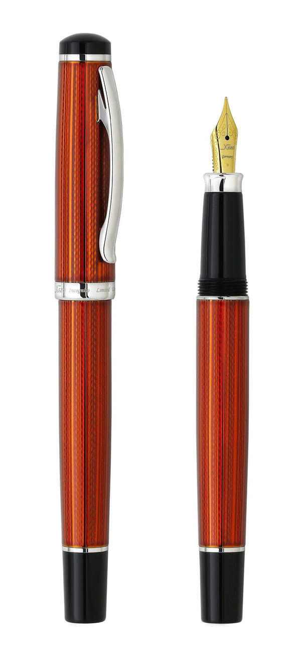 Incognito Diamond-Cut Lacquered Brass Fountain Pen (Medium Nib) - Sunstone Orange - Gifts for You 'n Me