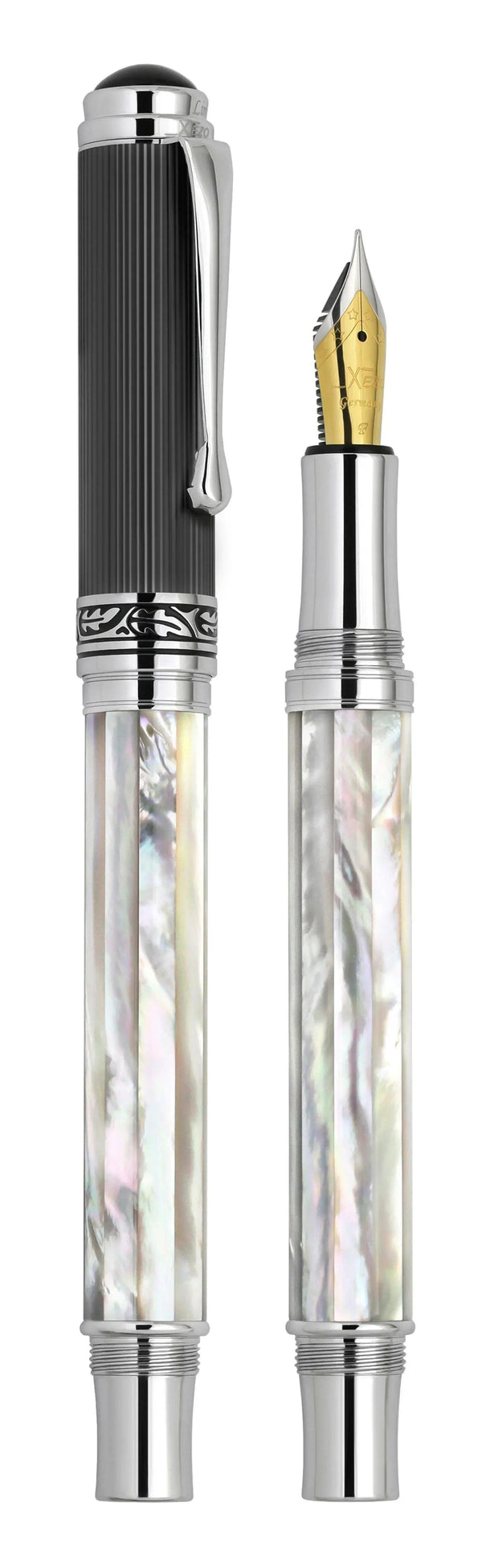 Maestro® Oceanic White Mother of Pearl Fountain Pen (Fine Nib) - DLC (Diamond-Like Coating) PVD Cap - Gifts for You 'n Me