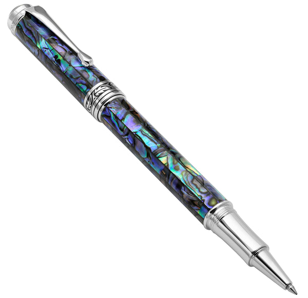 Maestro® Paua Abalone Sea Shell Fountain Pen (Medium Nib) and Rollerball Pen Set - Platinum Plated