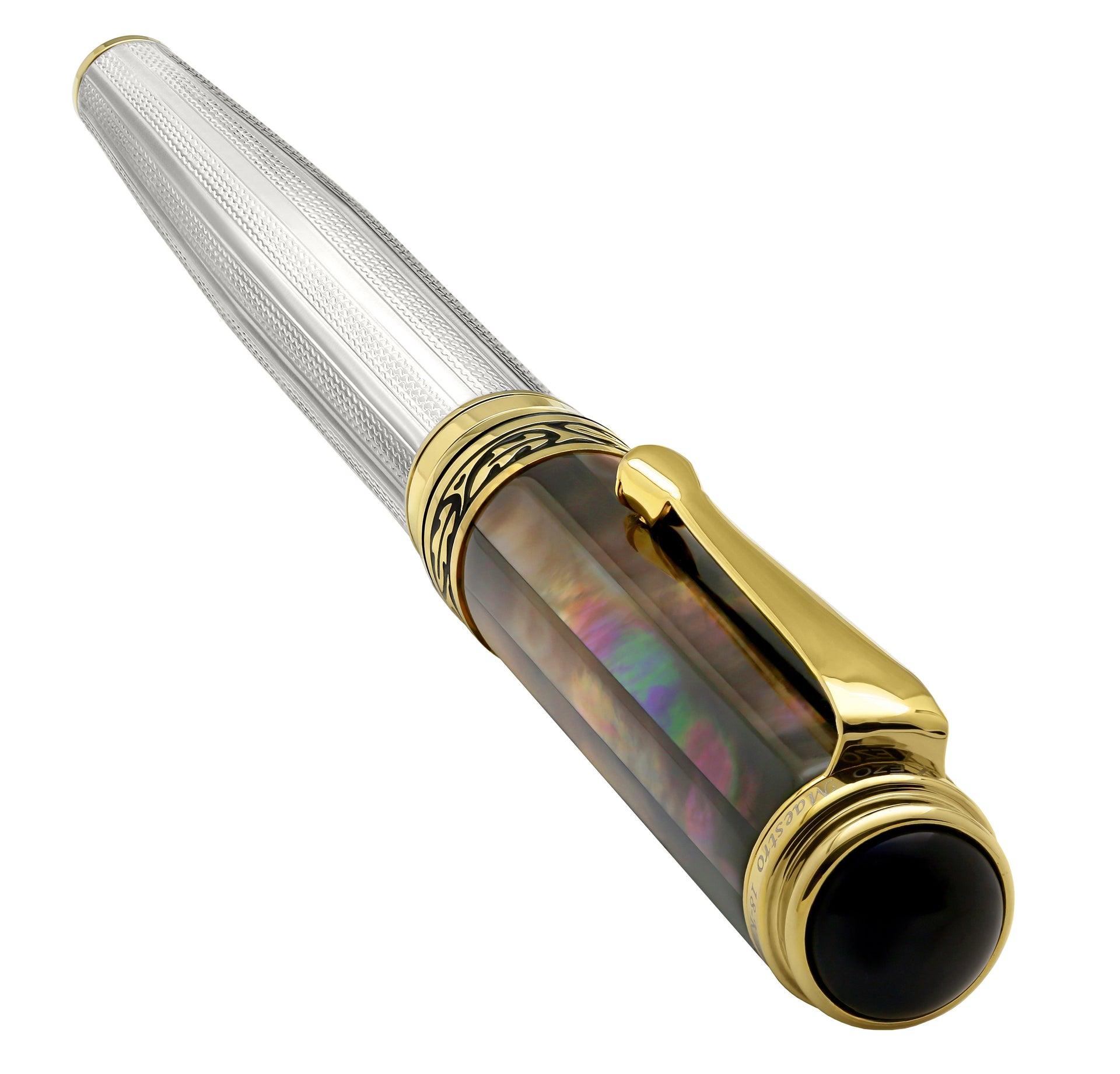 Maestro® 925 Sterling Silver Fountain (Fine Nib) and Ballpoint Pen Set - Tahitian Black Mother of Pearl Cap