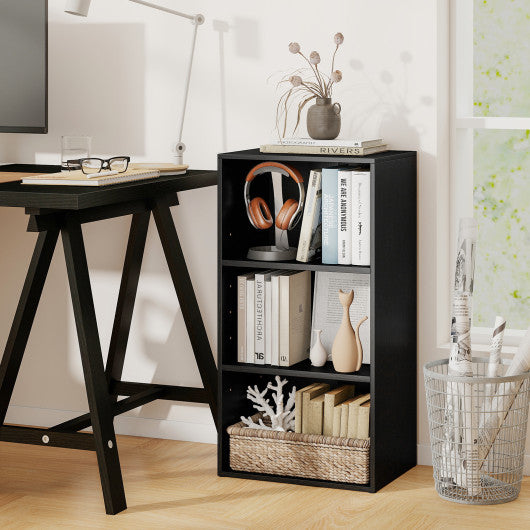 3 Open Shelf Bookcase Modern Storage Display Cabinet-Black