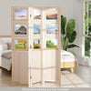 3 Panel Folding Privacy Screen with 9 Swivel Paulownia Wood Photo Frames-Natural - Natural