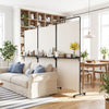 3-Panel Room Divider with Shelves 6 FT Tall Folding Privacy Screen with Lockable Wheels-White