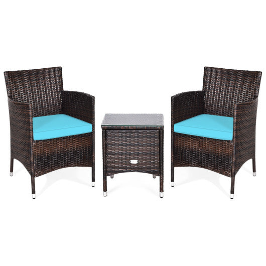 3 Pcs Outdoor Rattan Wicker Furniture Set-Blue