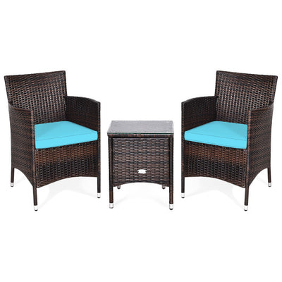 3 Pcs Outdoor Rattan Wicker Furniture Set-Blue