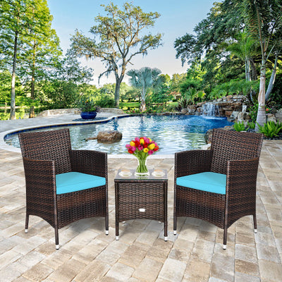 3 Pcs Outdoor Rattan Wicker Furniture Set-Blue