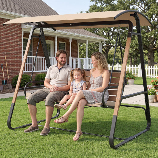 3-Person Porch Swing  Outdoor Swing with Adjustable Canopy-Beige