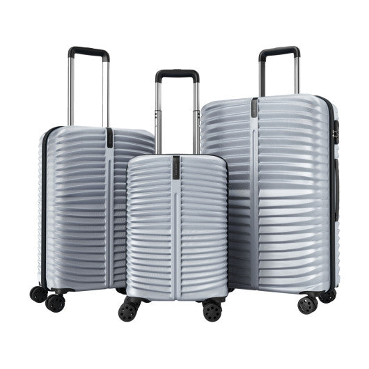 3-Piece 20/24/28 Inch Lightweight Hardside Luggage Set with 8-Spinner Wheels-Gray
