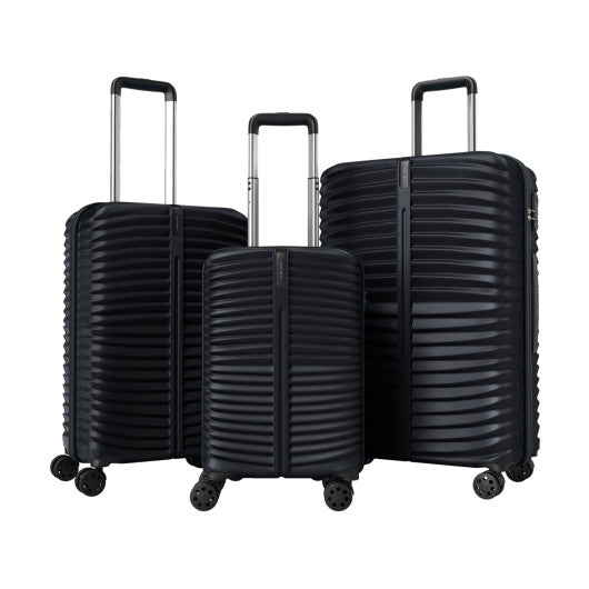 3-Piece 20/24/28 Inch Lightweight Hardside Luggage Set with 8-Spinner Wheels-Black