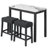 3-Piece Bar Table Set with Charging Station and Faux Marble Top-White