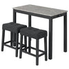 3-Piece Bar Table Set with Charging Station and Faux Marble Top-Gray