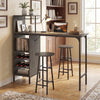 3 Piece Bar Table and Chairs Set with 6-Bottle Wine Rack-Oak