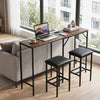 3-Piece Convertible L-Shaped Kitchen Table Chair Set with 2 AC Outlets  USB Port and Type-C Port-Rustic Brown