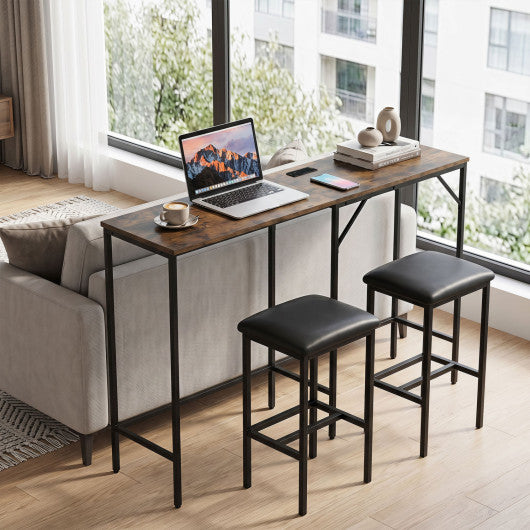 3-Piece Convertible L-Shaped Kitchen Table Chair Set with 2 AC Outlets  USB Port and Type-C Port-Rustic Brown